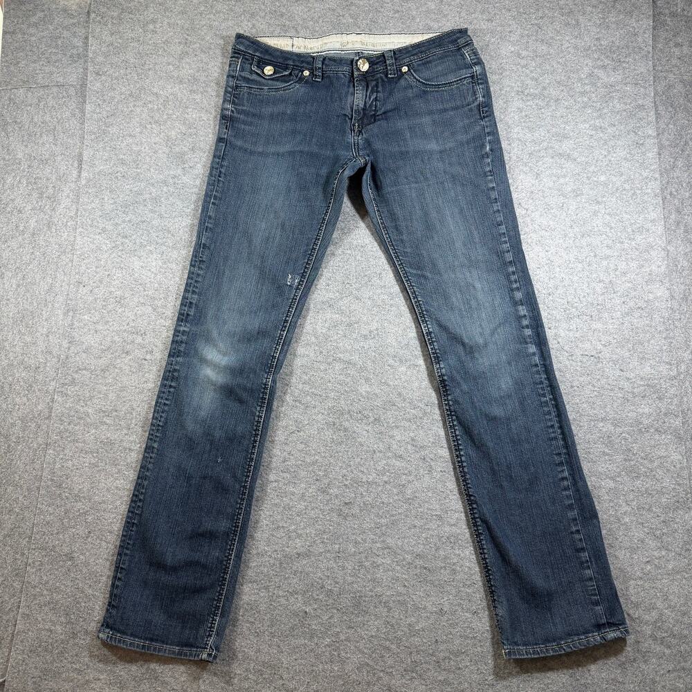 Pepe Jeans Womens 29 Dark Blue Wash Denim Y2K Low Rise Stretch Embellished